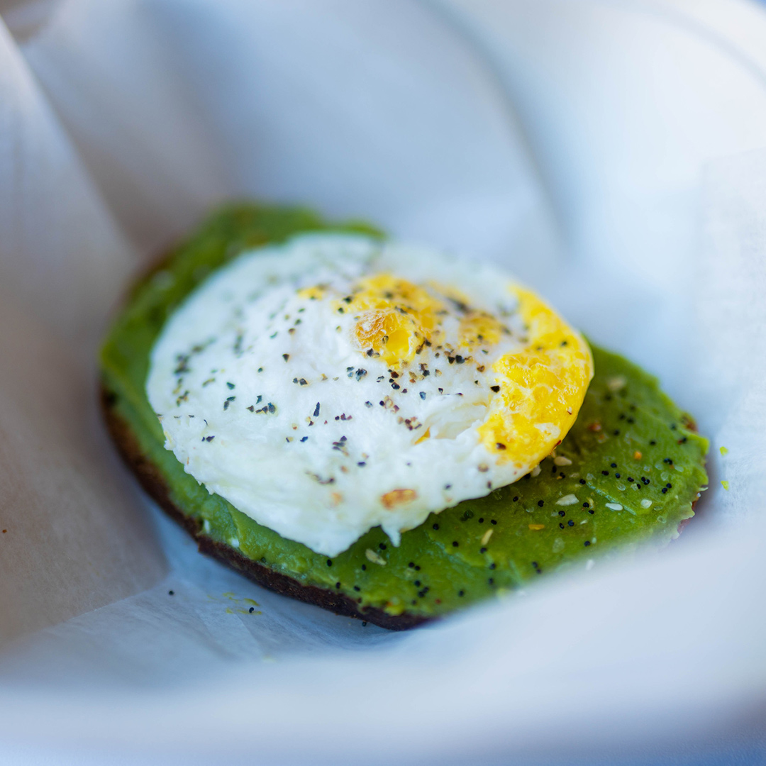 Avocato toast topped with egg in Louisville, Kentucky.