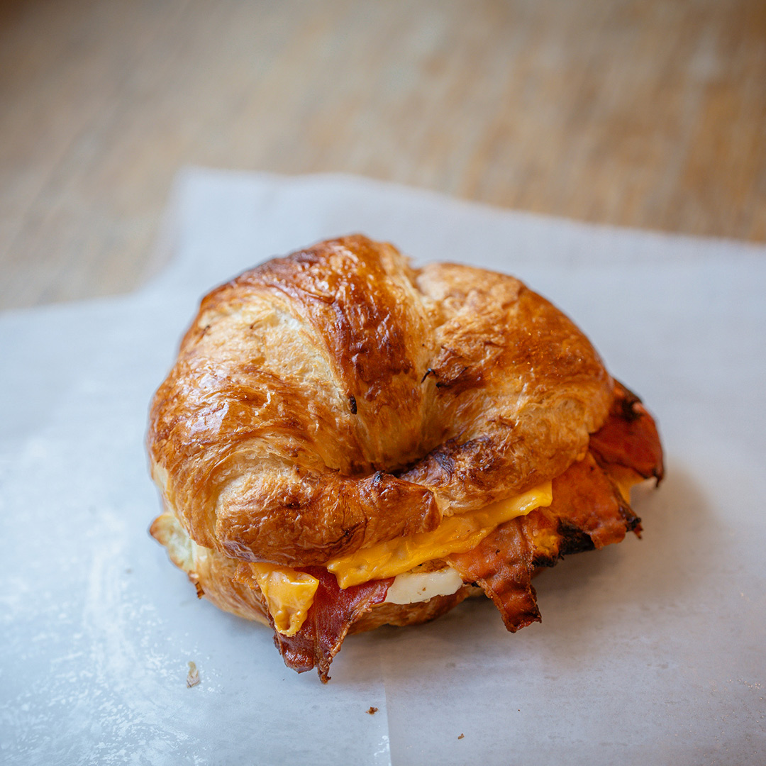 Breakfast croissant sandwich in Lexington, Kentucky.