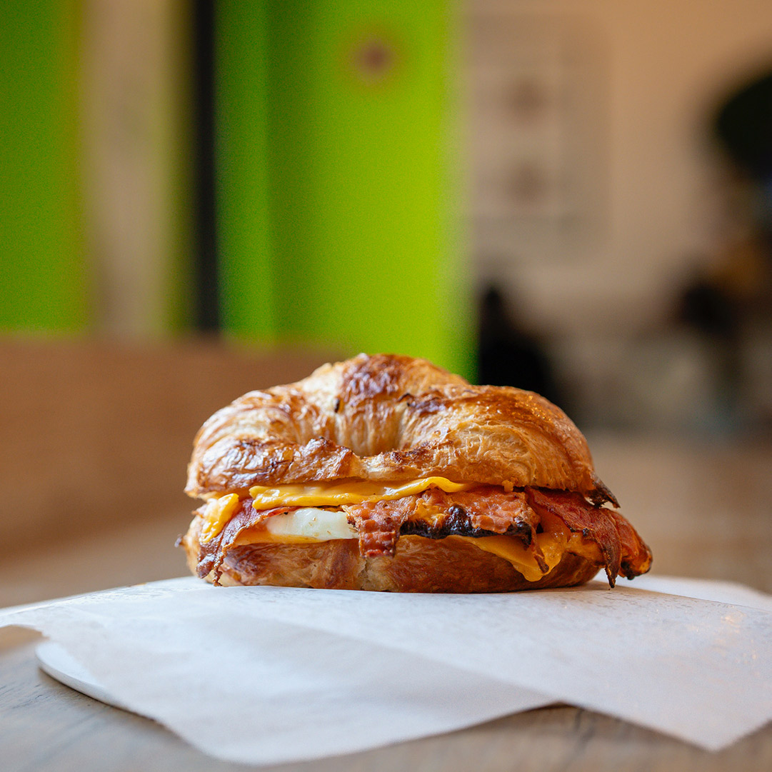 Breakfast croissant sandwich in Lexington, Kentucky.