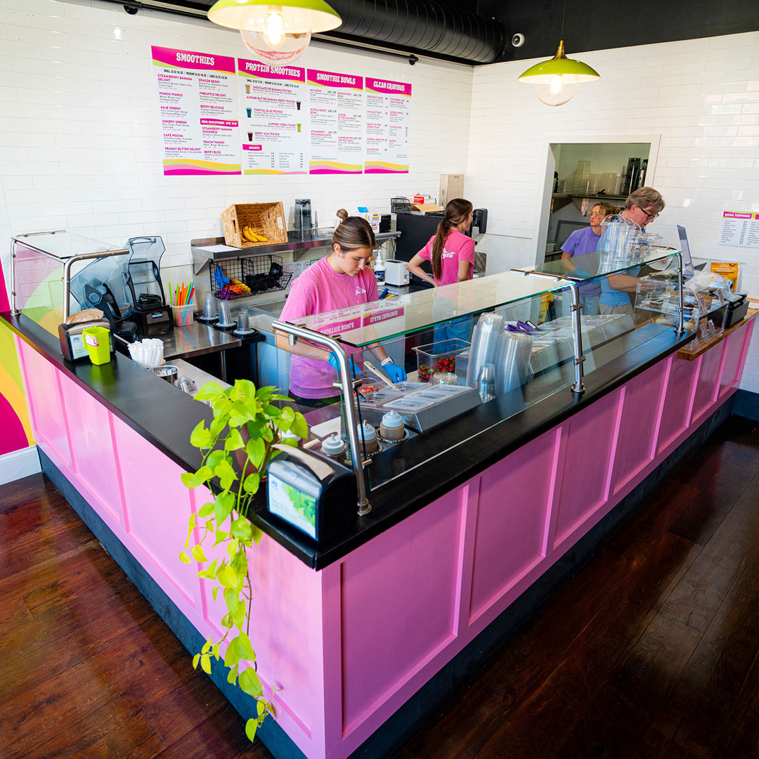 Employees working at Jump Start Smoothies in Louisville, Kentucky.