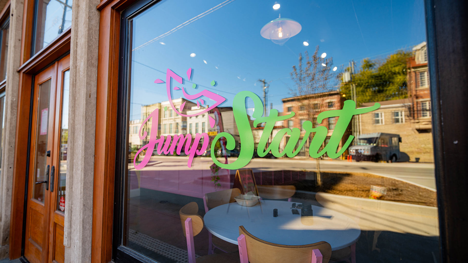 Window decal for Jump Start Smoothies in Louisville, Kentucky.