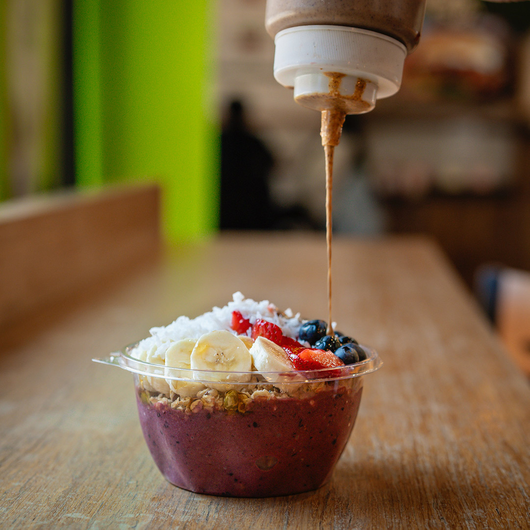 Smoothie bowl topped with fresh fruit in Lexington, Kentucky.