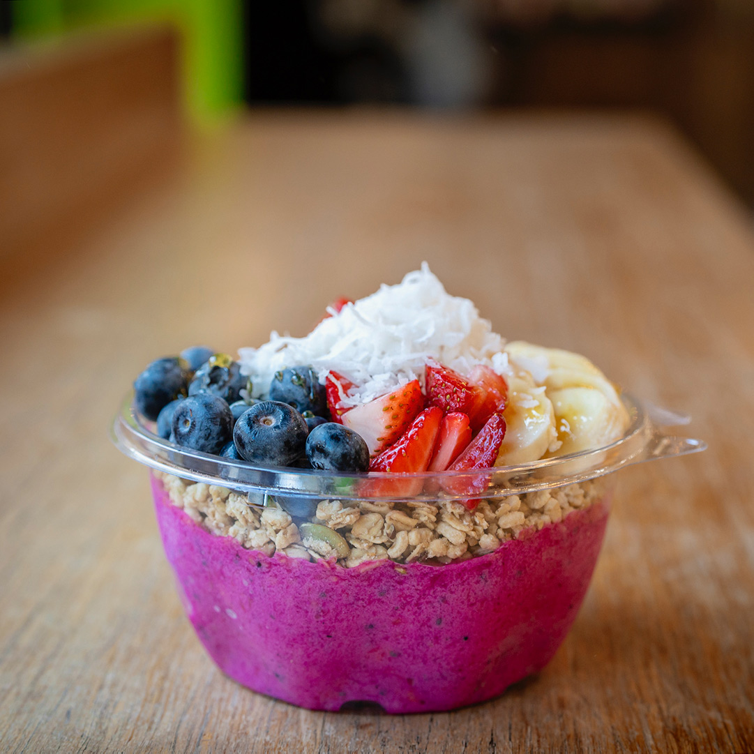 Smoothie bowl topped with fresh fruit in Lexington, Kentucky.