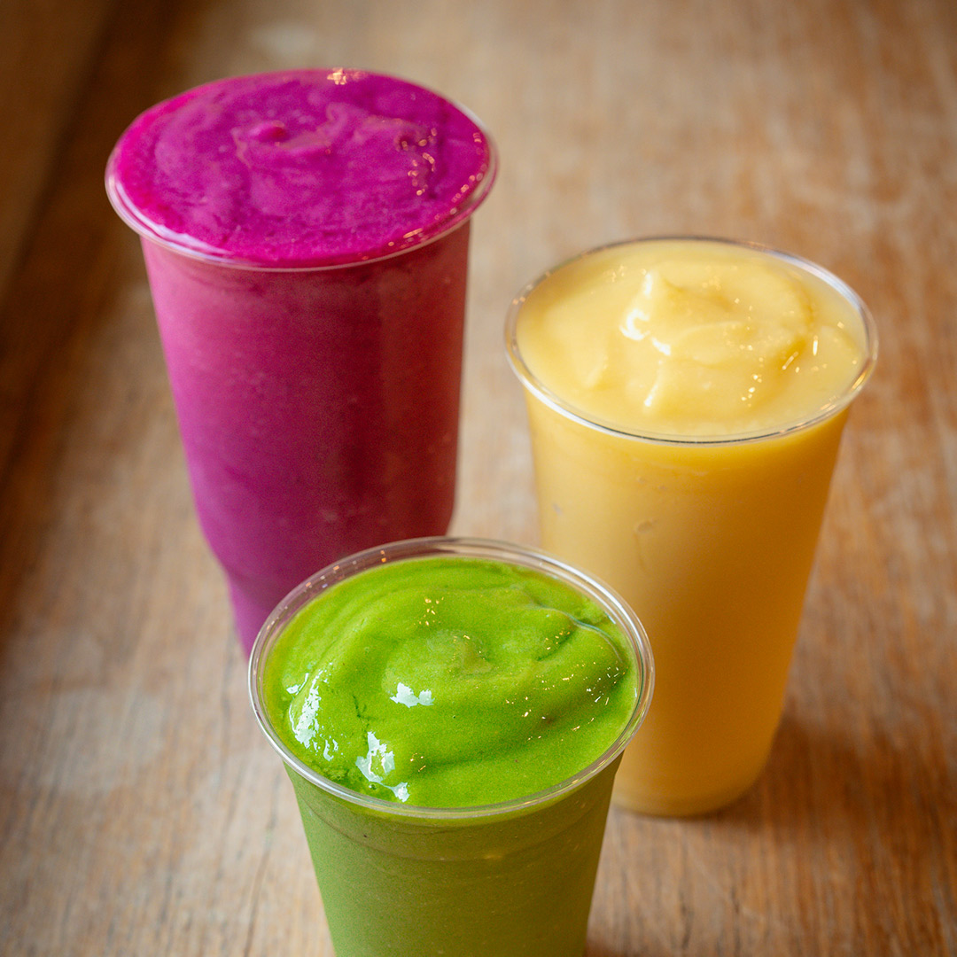 Three vibrant fruit smoothies in Lexington, Kentucky.